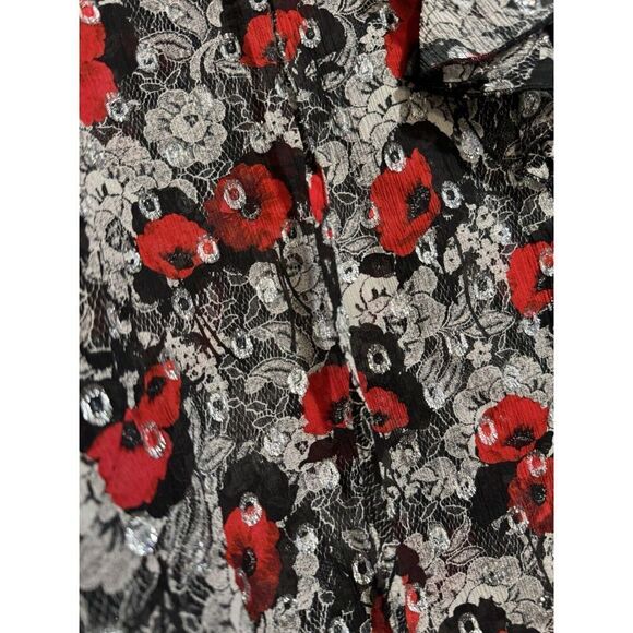 The Kooples Red Silver Black Lulu rose Printed Shirt Blouse top 2 NWT medium - Picture 8 of 8